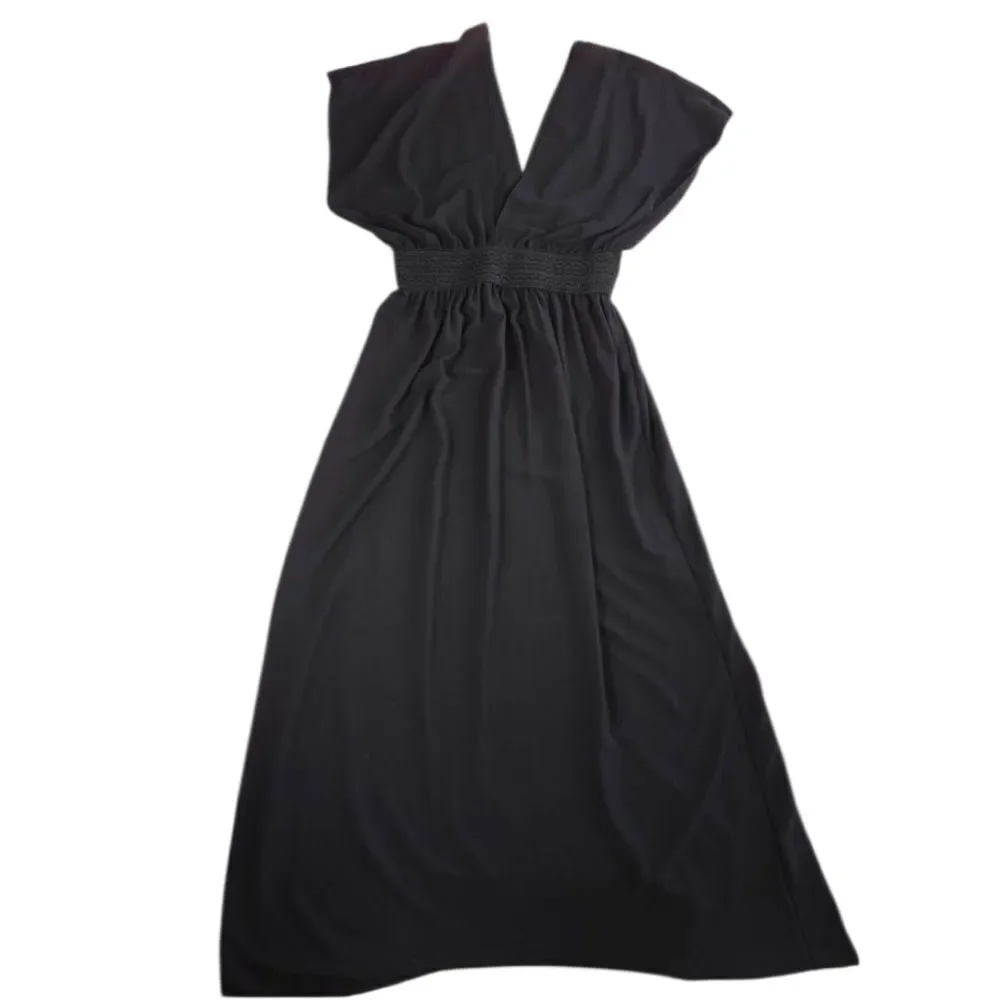 Boohoo Black Maxi Swim Dress – Plunge Neck, Size 18